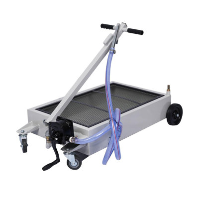 15-Gallon Low-Profile Oil Drain Pan with Manual Pump, Heavy-Duty Mobile Used Oil Drain Tank with Folding Handle, Locking Wheels & Filter Screen for Truck, SUV Oil Changes