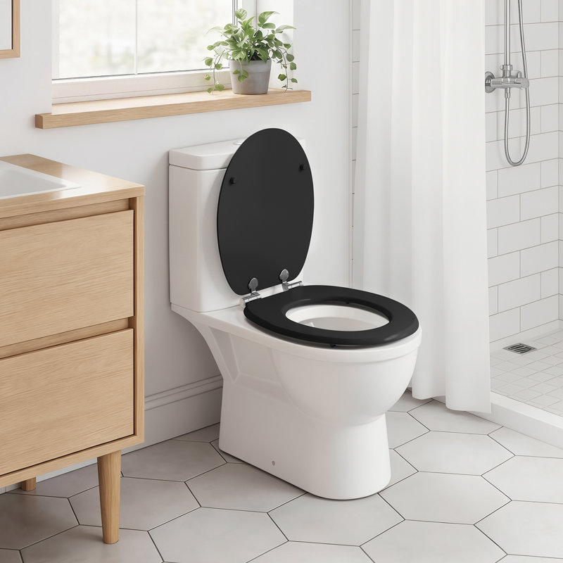Soft Close Toilet Seat, Universal Toilet Seat O-shaped Wooden with Stainless Steel Hinges, Quick Release, Easy Cleaning, Striped Texture, MDF