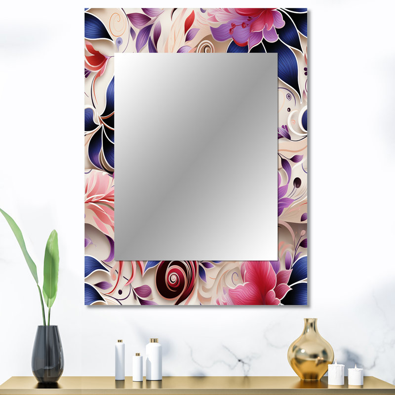 Bozhana Pink And Purple Romantic Roses Paisley Pattern - Paisley  Decorative Wall Mirror, Glam Mirror, Printed Metal Art