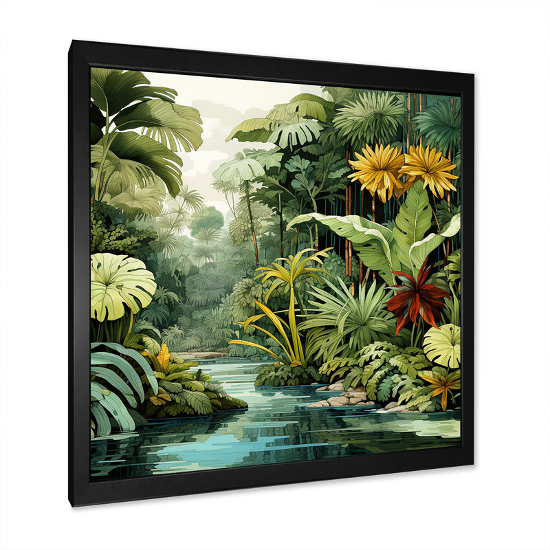 Rainforest Jungle Plants Landscape 2 - Jungle, art mural, Cadre simple noir, H 16 po x l 16 po x P 1 po