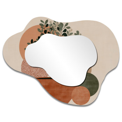 Abstract Asymmetrical Accent Mirror – Green and Terracotta Minimalism Sage Elegance II, Metal Print