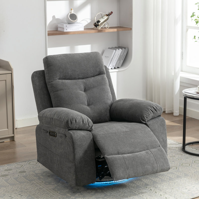 Fauteuil oscillant inclinable électrique avec haut-parleur Bluetooth Pivot de 270 degrés avec bras lumineux à DEL avec poches de rangement USB + port de charge de type C Repose-pieds escamotable à dossier réglable