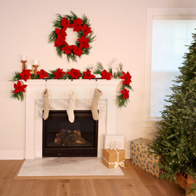 Fraser Hill Farm 24-in. Artificial Poinsettia Garland, Red