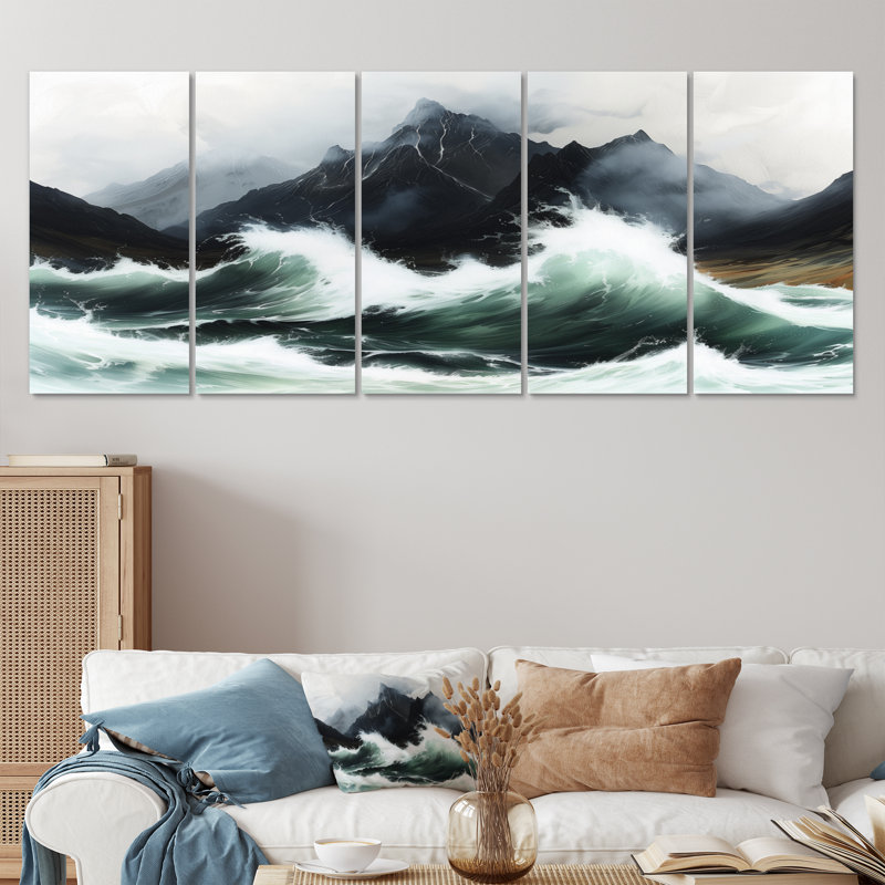 «Stormy Seas Mountain Landscape I», ensemble d'art mural sur toile, H 32 po x l 80 po