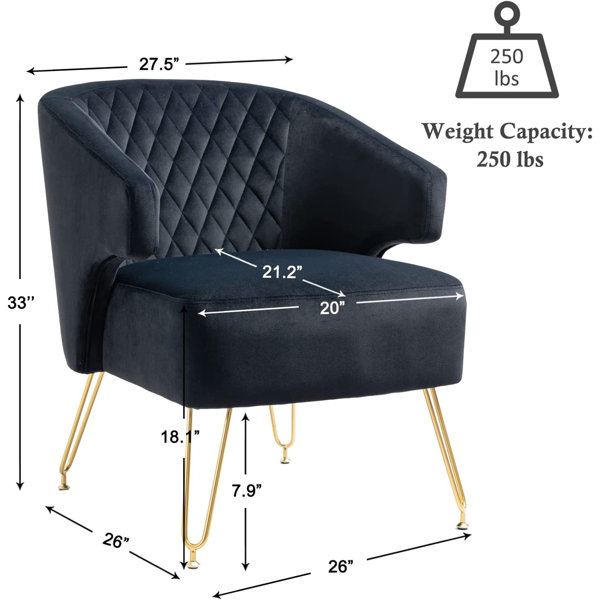 Mercer41 Velvet Curved Tufted Accent Chair With Metal Gold Legs ...