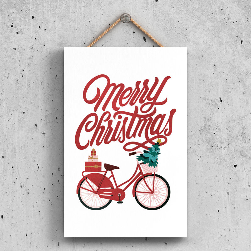 Xmas Merry Christmas Bicycle Wooden Plaque, 28.5cm H x 18.5cm W x 0.9cm D