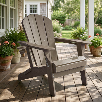Adirondack Chairs with Cup Holders, Set of 2 All-Weather HDPE Composite Outdoor Lounge Chairs