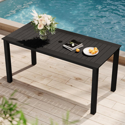 Outdoor Extra-Long Dining Table Rectangle HIPS Patio Table With Umbrella Hole