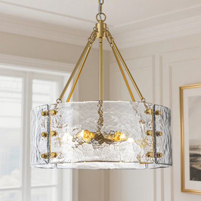 5-light Drum Chandeliers With Textured Glass 