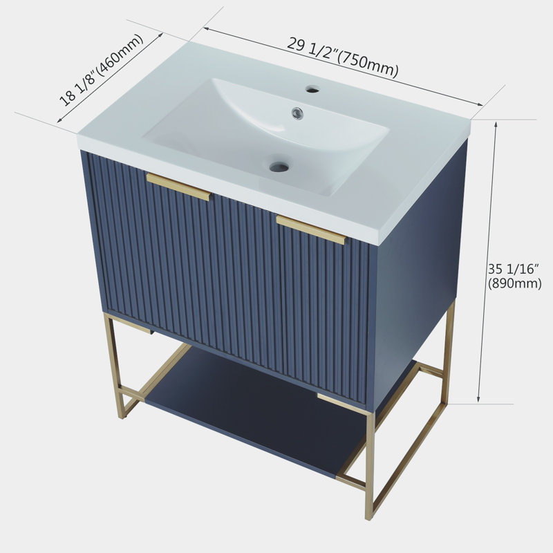 Ensemble de meuble-lavabo simple 30 po Austyn, Bleu marine, Or