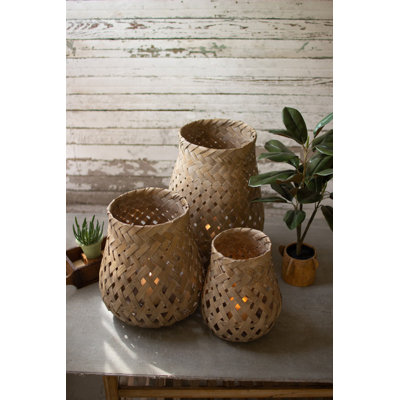 Ensemble de 3 lanternes de bougie en panier tissé Kalalou H 20,5 po