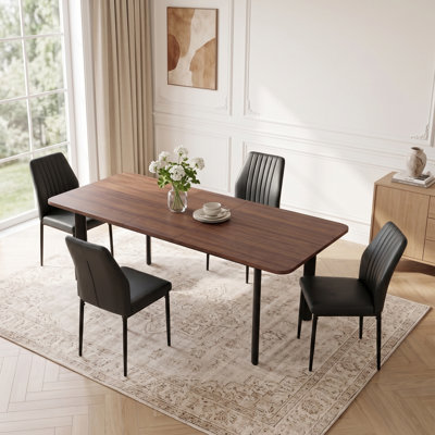 Modern Kitchen Dining Set, 63'' to 78.7'' Extendable Dining Table with Upholstered Dining Chairs