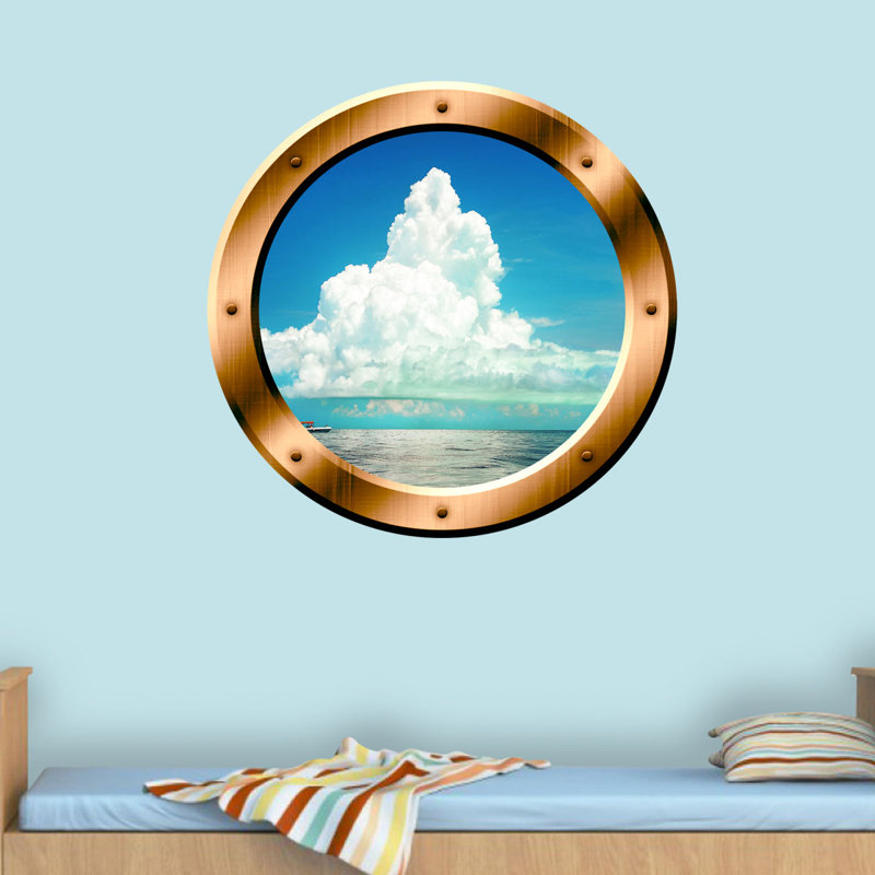 Décalcomanie murale en mer hublot 3d ocean, H 14 po x l 14 po x P 0,01 po, Bronze