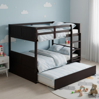 Lit superposé double au-dessus de double en bois massif avec lit gigogne simple pour garçons et filles