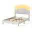 Structure de lit double tapissier en mélange de lin pleine grandeur avec lumière DEL et tête de lit réglable en hauteur, sans sommier tapissier-1220794988-1220794989