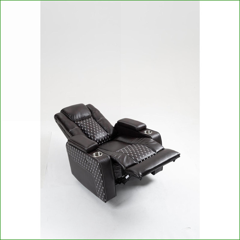 Power Lift Recliner with Wireless Charging, Cup Holder &amp; Side Pockets | Walnut Brown PU Leather, Polyurethane - Brown