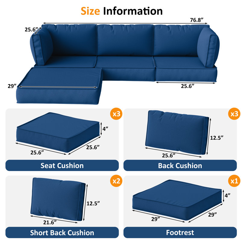 Ensemble de coussins de patio modulaire pour 3 sièges Wynee 9Pcs, Bleu