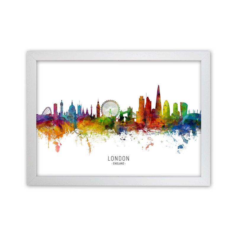London England Skyline by Michael Tompsett - Print, 34cm H x 46cm W x 3cm D, White Framed