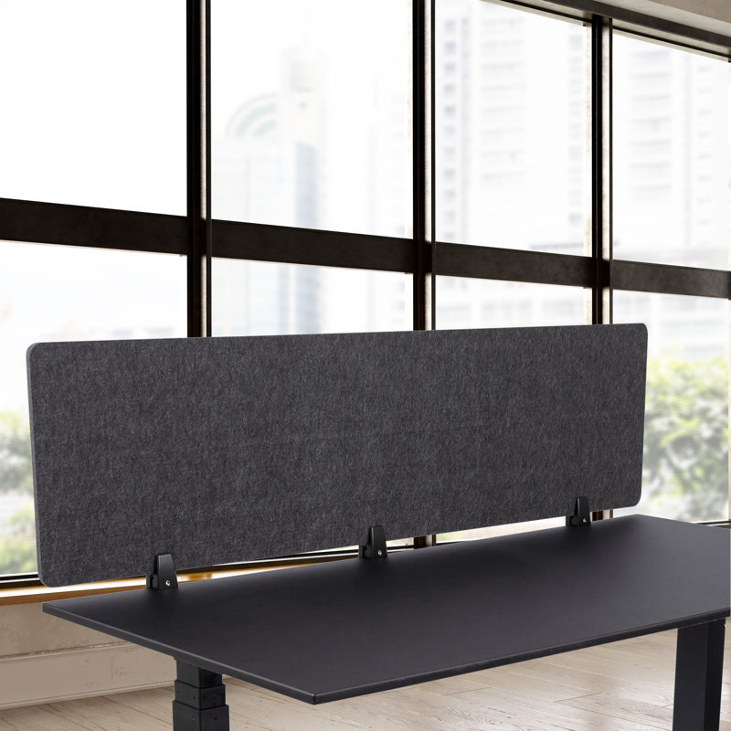 Anthracite Gray 60" Acoustic Desk Divider with Aluminum Clamps