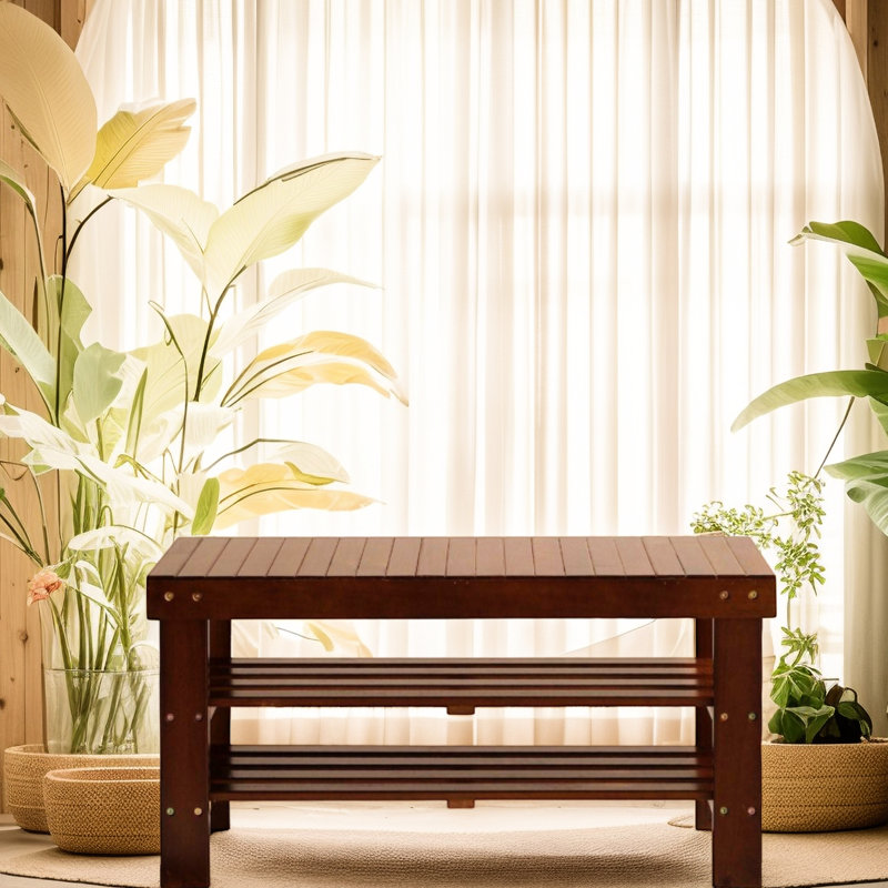 Solid Bench In Cherry Wood Finish - , 35.5"L X 13"W 18"H Dimension Quality Shoe Strong And Stable,, Cherry