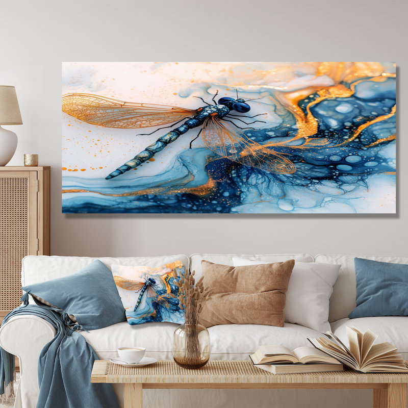 Art moderne moderne libellule aquarelle Serenade IV - Libellule en métal, H 28 po x l 60 po