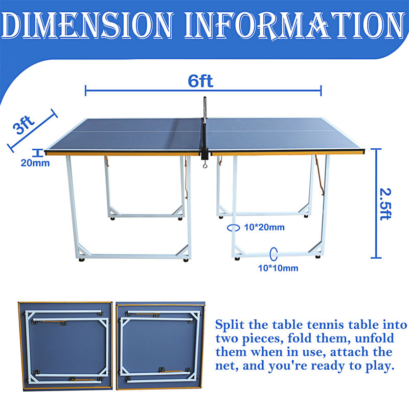 6ft Blue Foldable Outdoor Table Tennis Table with Net