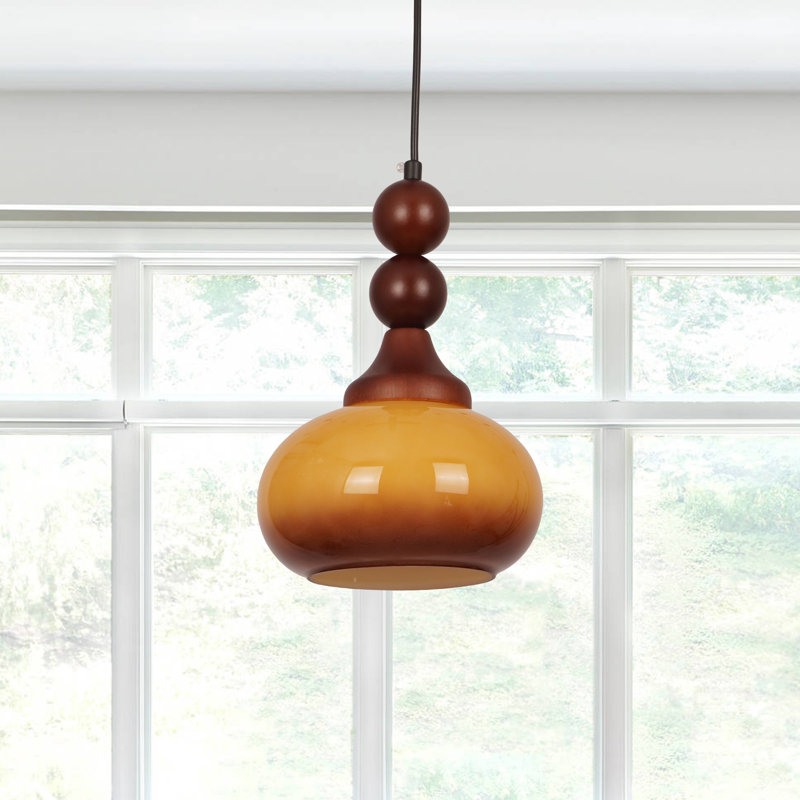 Luminaire suspendu rond moderne orange à 1 lumière avec abat-jour en verre et fil de suspension réglable de 62 pouces pour la chambre à coucher, le salon et l'îlot de cuisine
