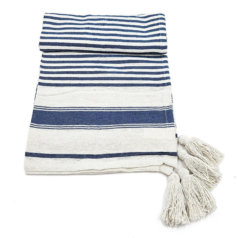 Brighton Blue Striped Recycled Cotton Throw Blanket Set