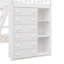 Lit superposé simple au-dessus d'un lit double en bois avec six tiroirs et tablettes flexibles, lit inférieur à roulettes, blanc