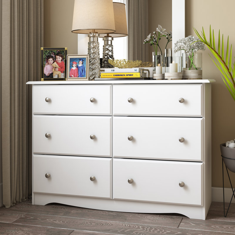 Commode double 100% bois massif 6 tiroirs avec boutons en métal