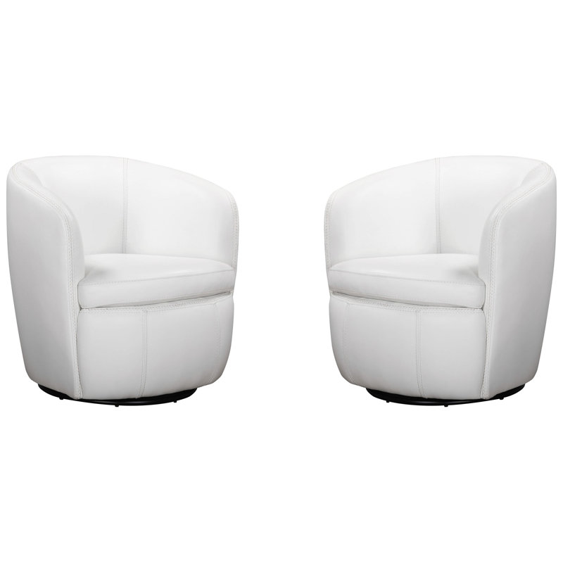 Azurdee Top Grain Genuine Italian Leather Swivel Barrel Chair (Set of 2), Snow