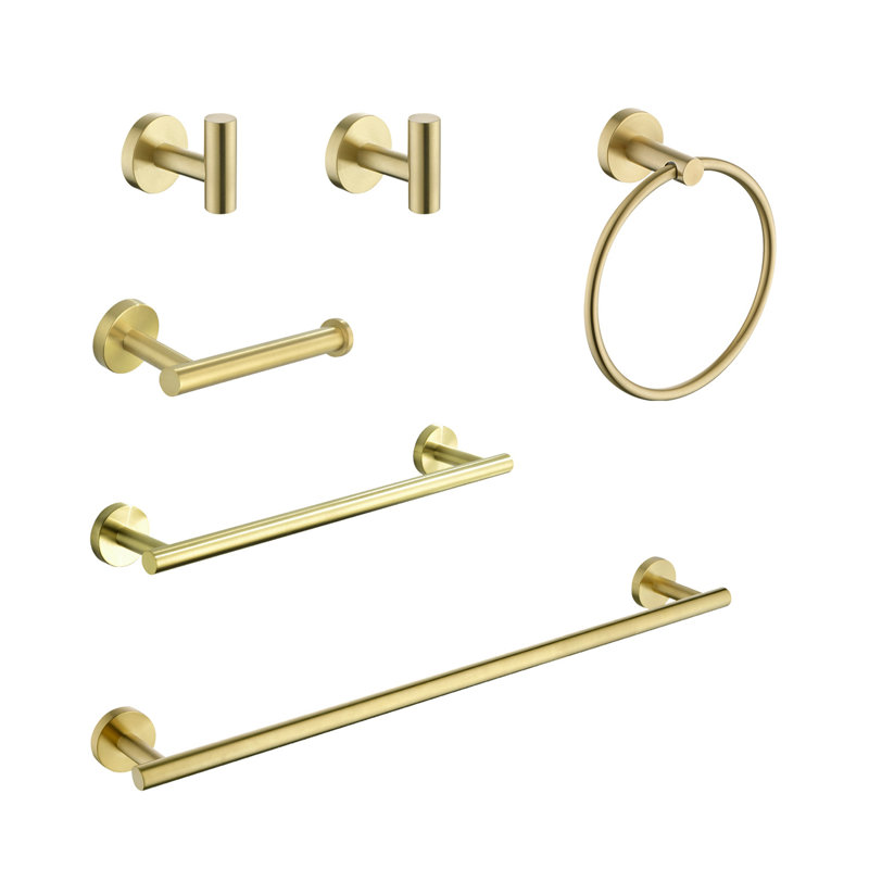 6 Piece Stainless Steel Bathroom Towel Rack Set Wall Mount, Brushed Gold