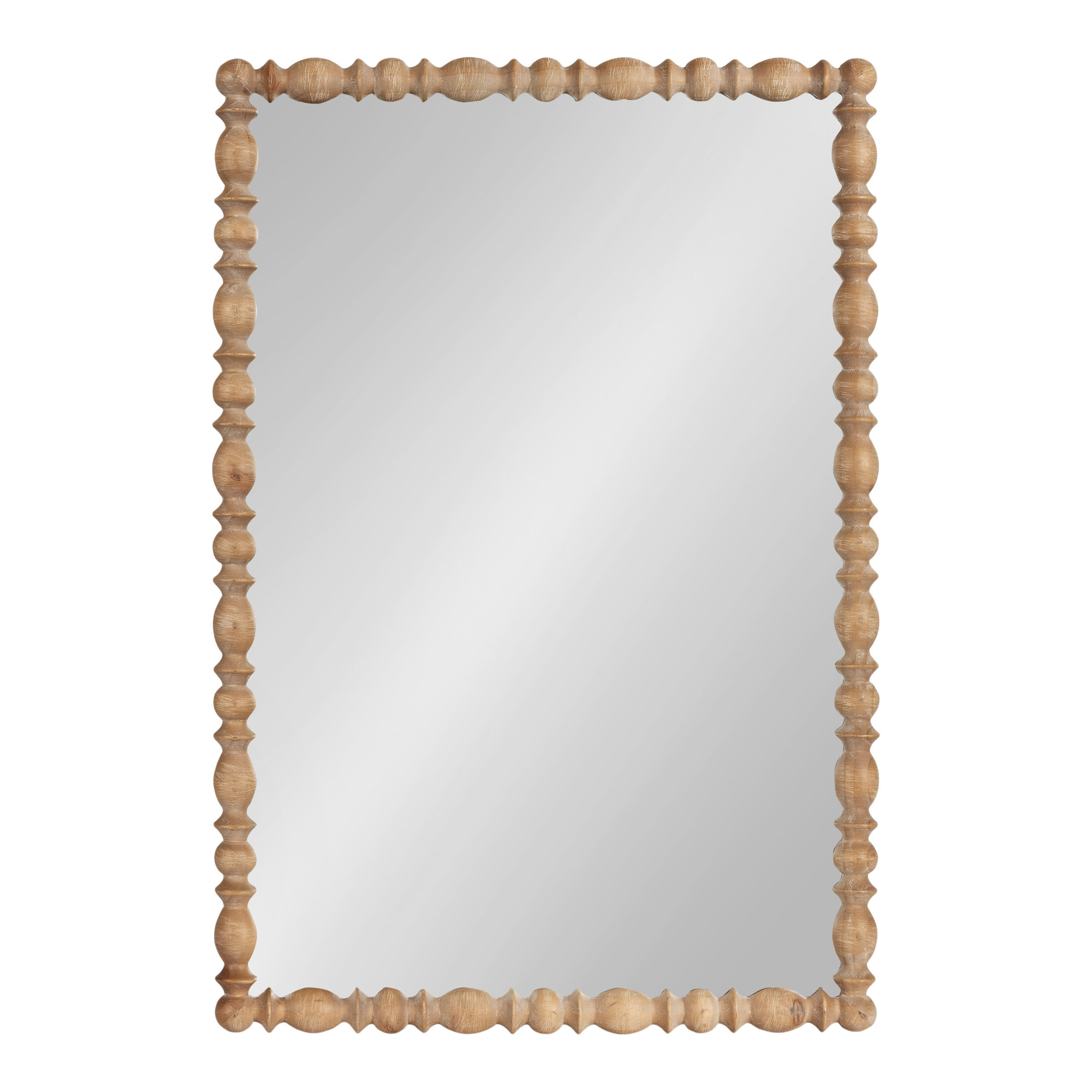 Rectangle Scalloped Wooden Mirror, Brown, Solid Wood