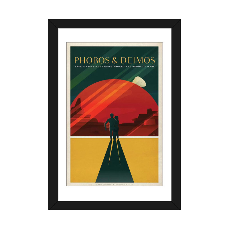 «Phobos and Deimos Space Traveller», impression sur toile, H 32 po x l 24 po x P 1 po, Papier d'art encadré noir, Blanc