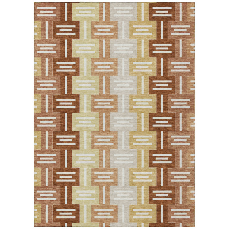 Machine Washable Indoor/Outdoor Chantille ACN2556 Mid-Century Modern Rug, Paprika, 5' x 7'6"