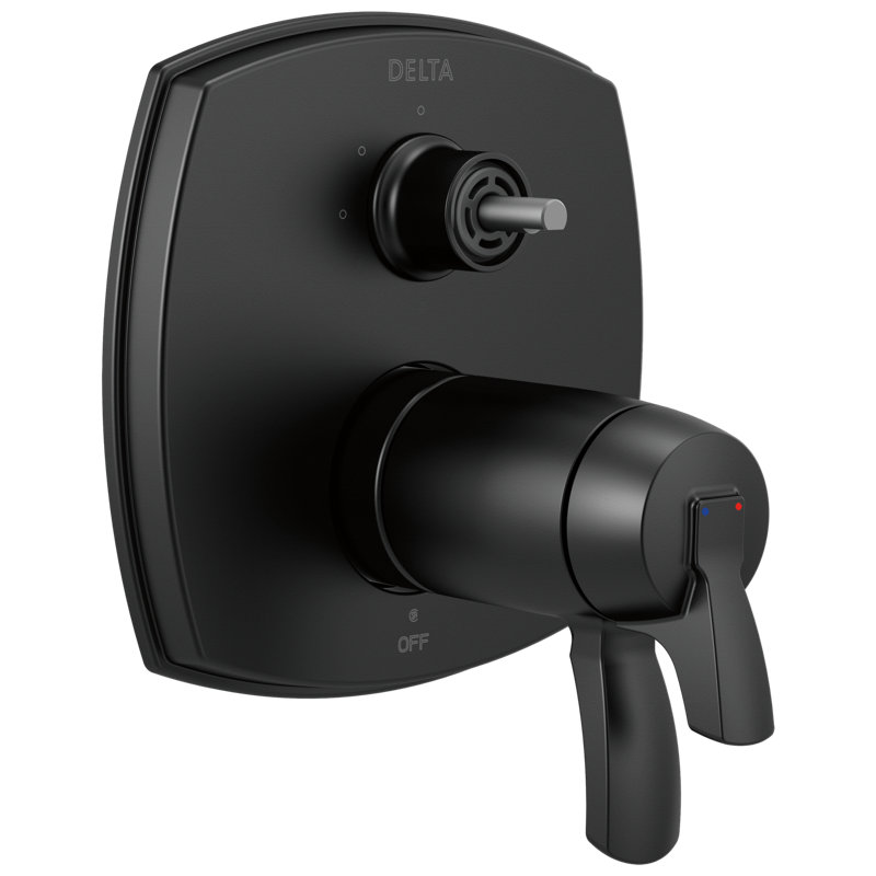 17 Thermostatic Integrated Diverter Trim with Three Function Diverter Less Diverter Handle, Matte Black