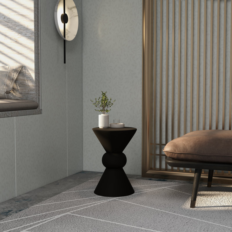 Jillayne 13" Wide Round Fiberstone Hourglass Side Table – Geometric Accent Table with Center Sphere for Living Room or Patio