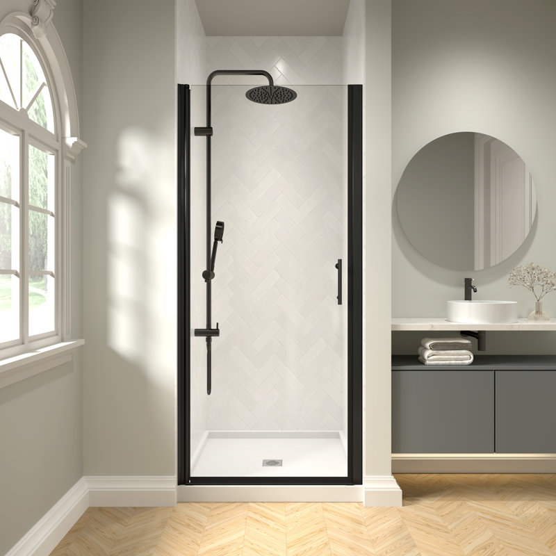 30" - 31 3/8" W x 72" H Pivot Swing Frameless Shower Door with 1/4" (6mm) Clear Glass, Matte Black