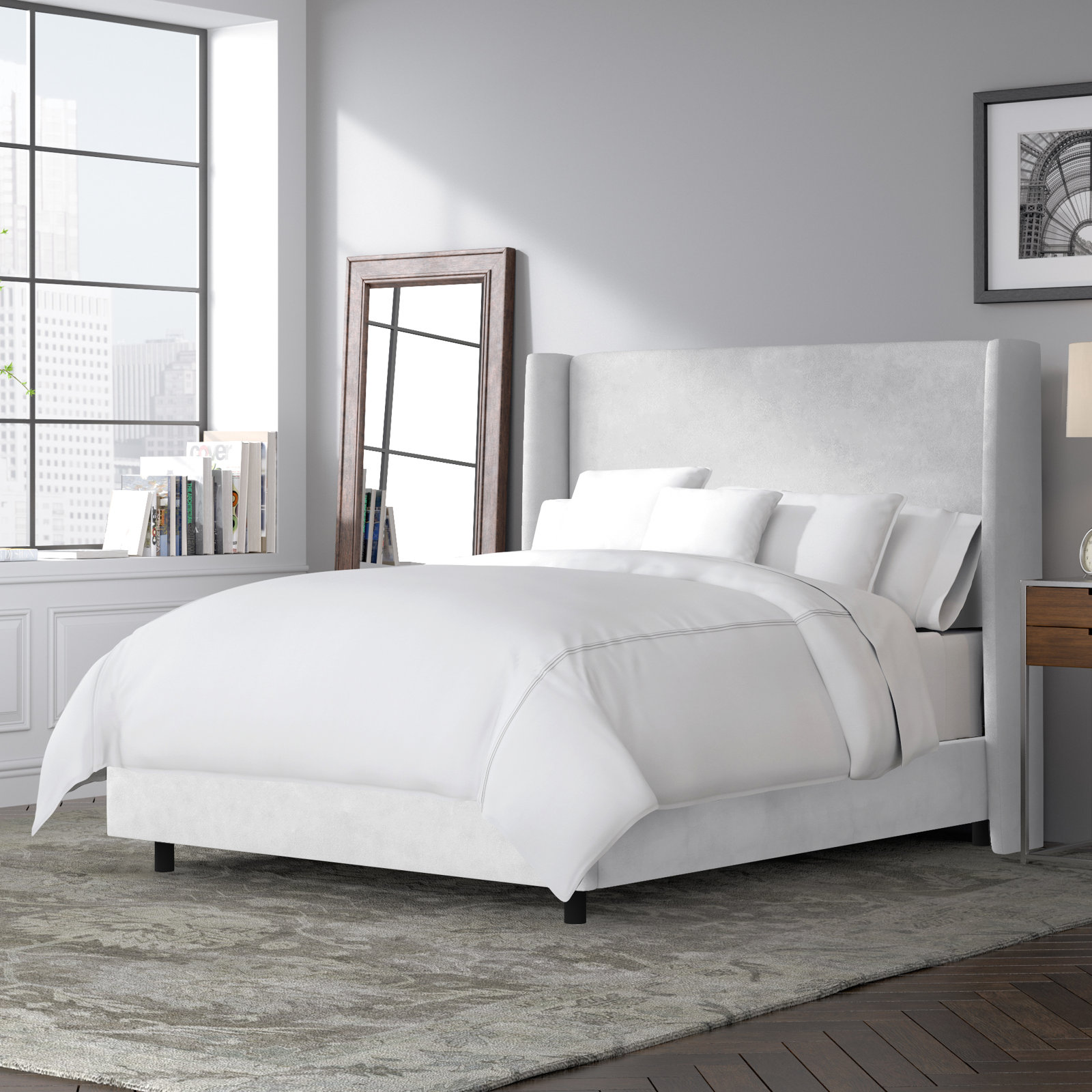 Tilly Upholstered Wingback Bed, King, Classic White Velvet