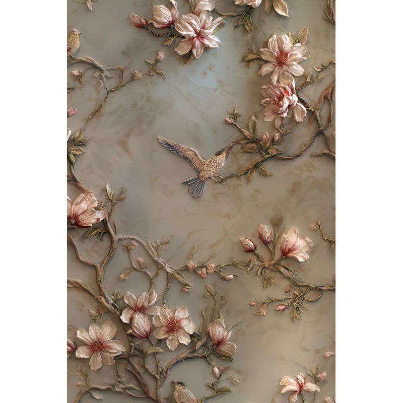 Papier peint floral avec décoration murale oiseaux magnolias
