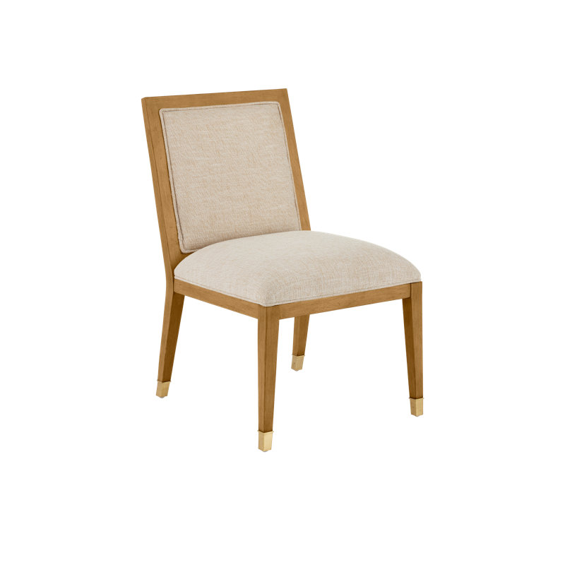 Chaise d'appoint Santos, crépuscule Barrett, Mélange de polyester beige, Bois naturel