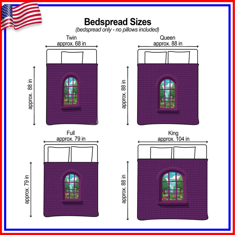 Purple Brick Wall Window Quilted Bedspread All Sizes, King
