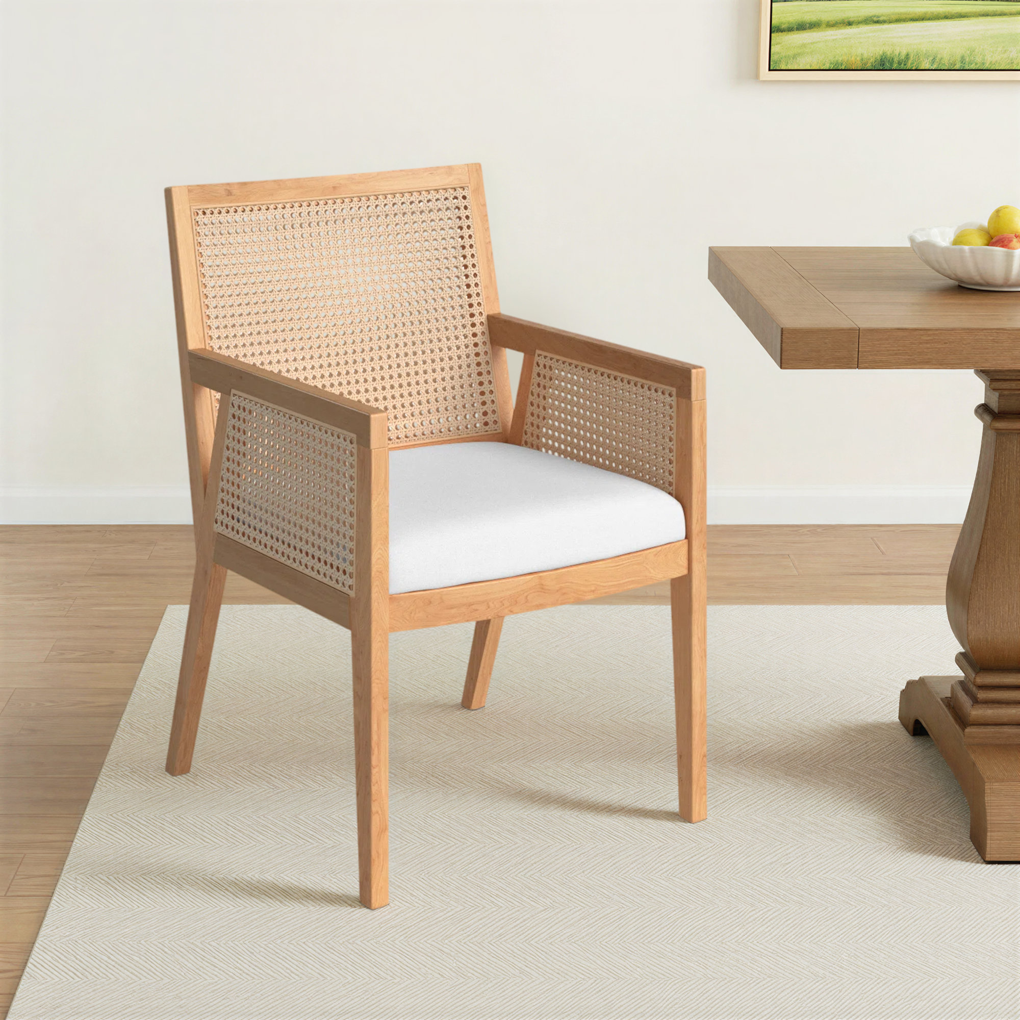 Aurora Cane Back Arm Chair, Beige