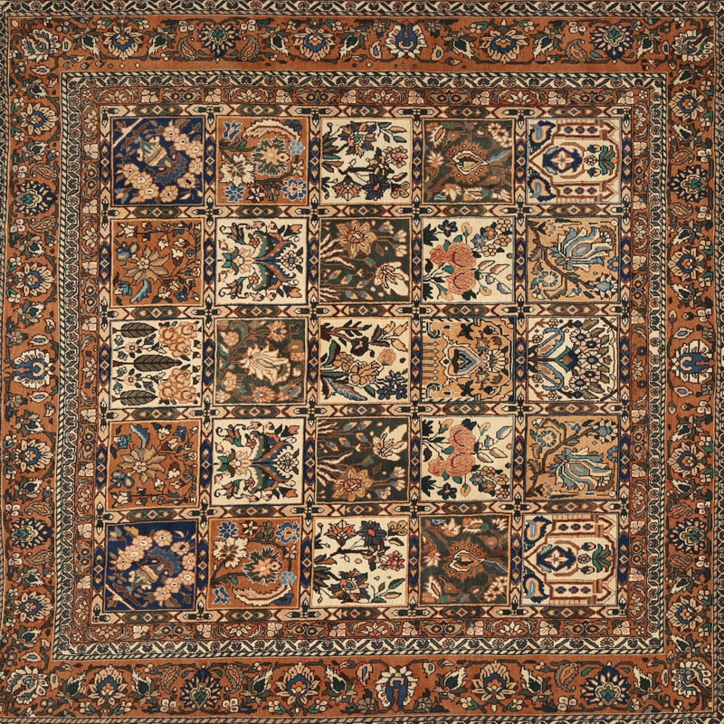 Tapis traditionnel brun / beige, Carré 4 pi