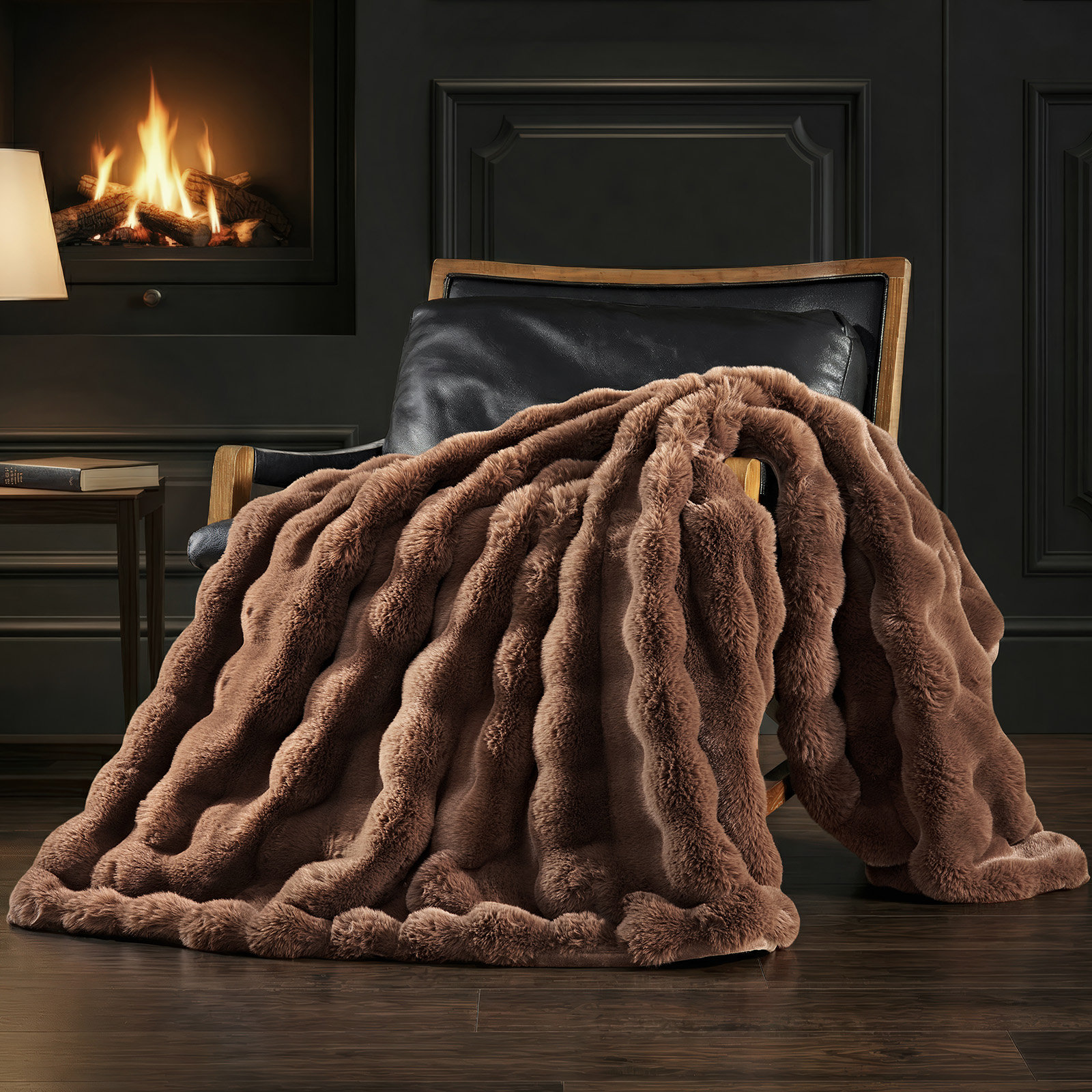 Faux Fur Weighted Throw Blanket, 80" L x 60" W, Chestnut