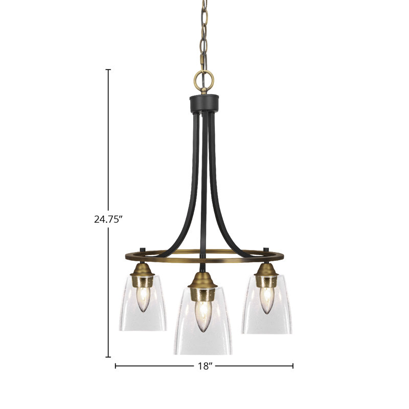 Lustre 3 lumières Egham Paramount avec verre carré transparent 4,5 ", Noir mat / laiton