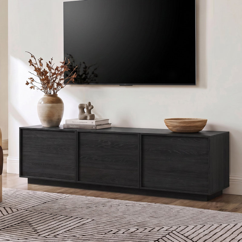 Meuble télé moderne avec rangement de 63 po de largeur et meuble télé pour téléviseur de 70 po ou moins, 63", Noir