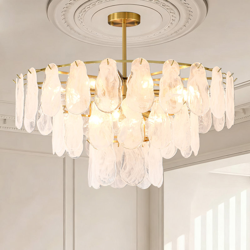 Modern Gold Chandelier Lighting, Cloud Glass Metal Chandeliers, 3 Tier Round Hanging Ceiling Light Fixtures For Living Room Bedroom Dining Room (e12)