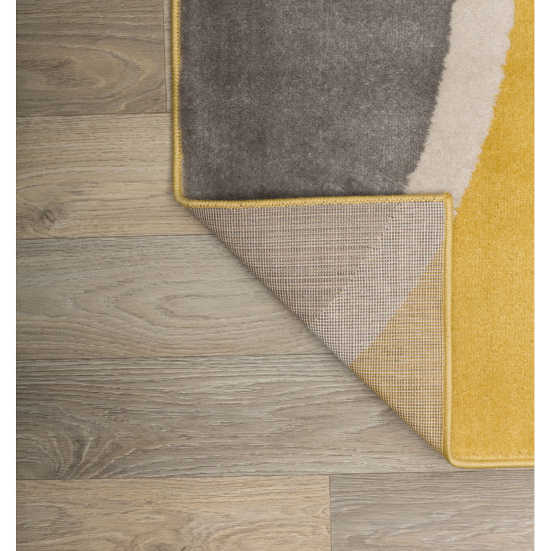Yellow and Gray Geometric Rectangular Synthetic Area Rug