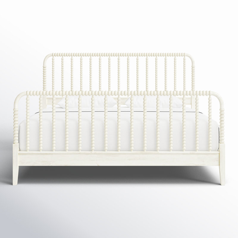 Louisa Solid Wood Spindle Bed, King, Antique Frost White